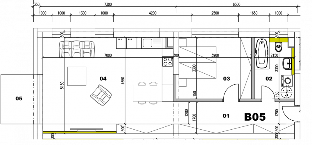 Byt Bytovka B - Byt B05 2i - pôdorys, 71.30m², 2 izby, Banská Bystrica Na Kačici