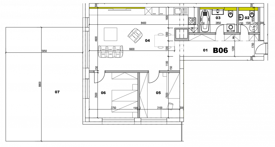 Byt Bytovka B - Byt B06 3i - pôdorys, 141.60m², 3 izby, Banská Bystrica Na Kačici