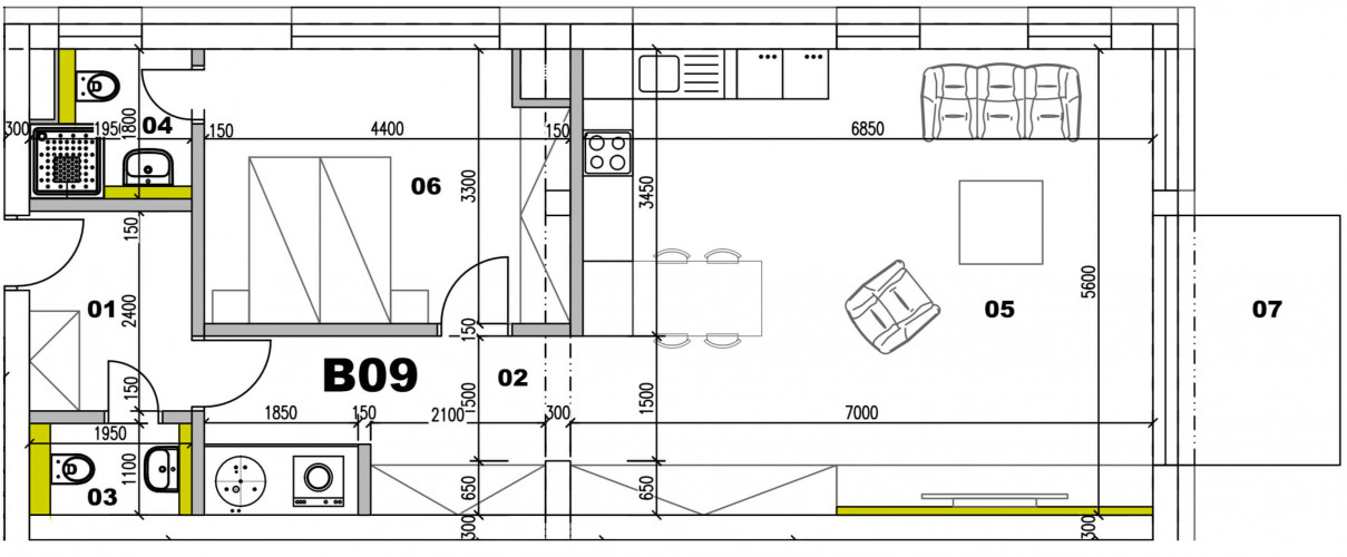 Byt Bytovka B - Byt B09 2i - pôdorys, 77.10m², 2 izby, Banská Bystrica Na Kačici