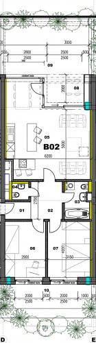 Byt Bytovka B - Byt B02 3i - pôdorys, 79.60m², 3 izby, Banská Bystrica Na Kačici