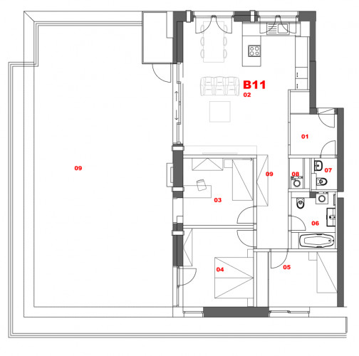 Byt Bytovka B - Byt B11 4i - pôdorys, 86.40m², 4 izby, Banská Bystrica Na Kačici