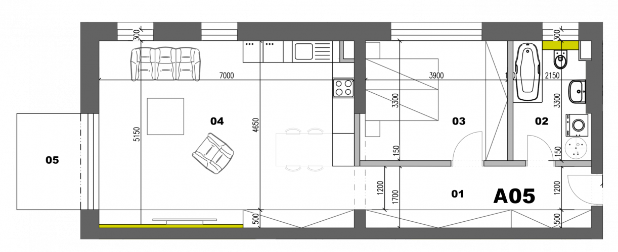 Byt Bytovka A - Byt A05 2i - pôdorys, 71.30m², 2 izby, Banská Bystrica Na Kačici